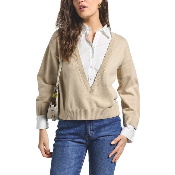 Derek Lam Sweaters - Derek Lam Mixed Media Tan Rida Sweater Size L